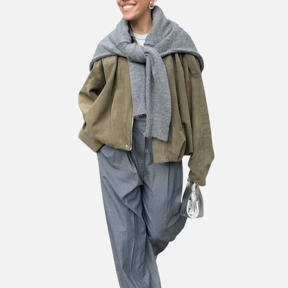 Blouson bomber femme oversize en suédine