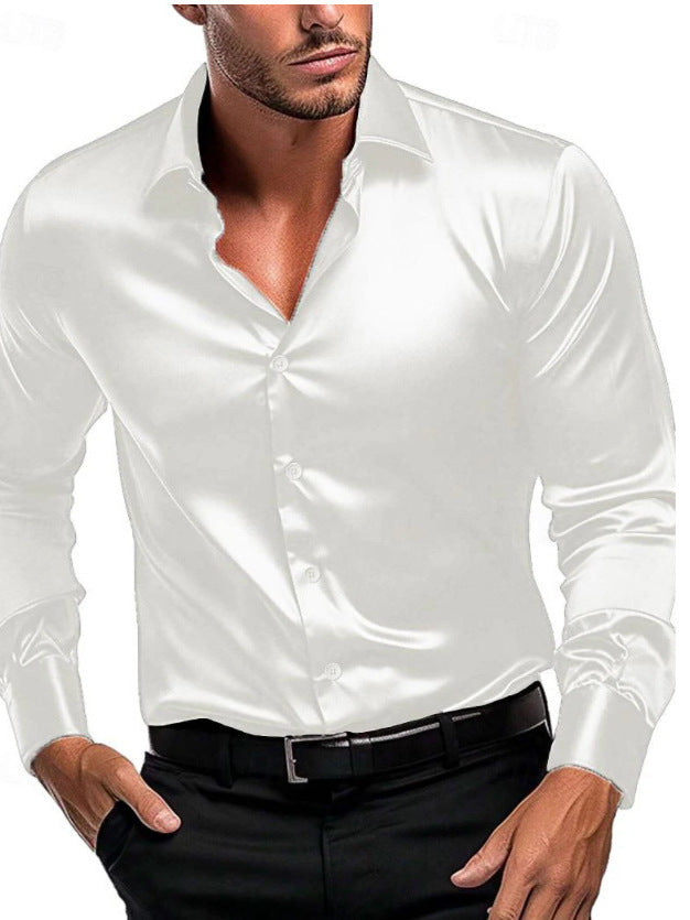 Men's Satin Dress Shirt with Button-Front Design