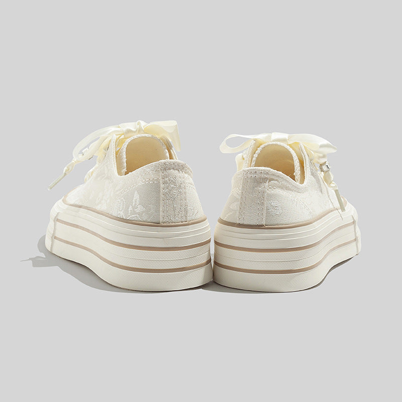 Women's Lace Platform Canvas Trainers with Ribbon Laces