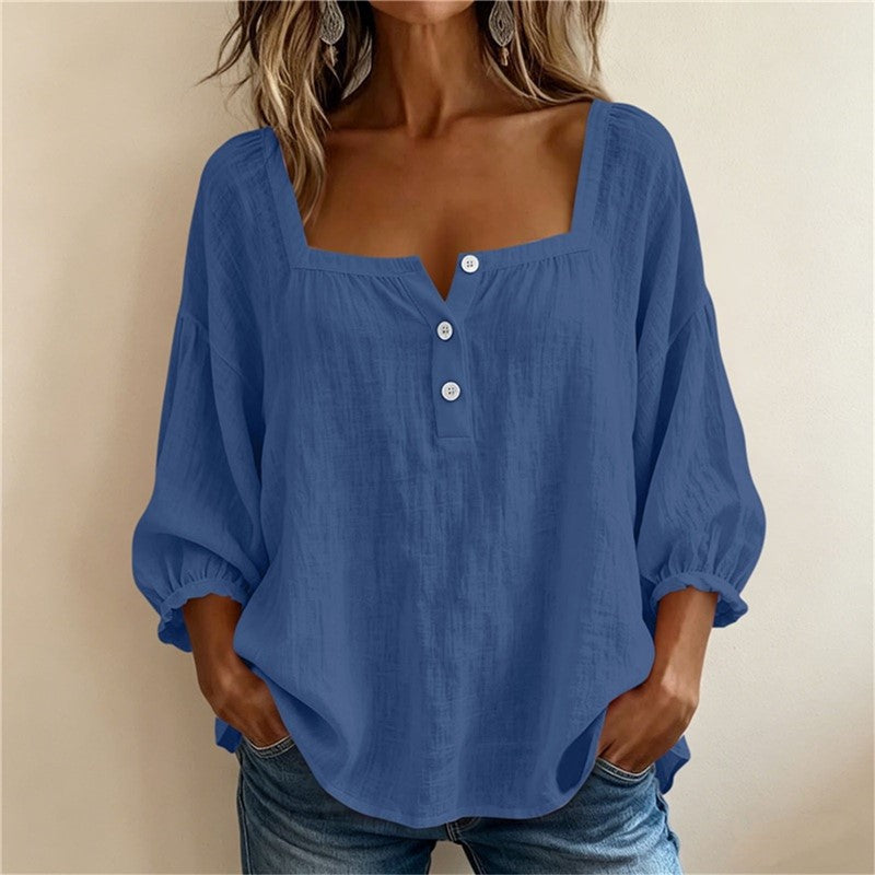 Women's Relaxed Square Neck Button Blouse