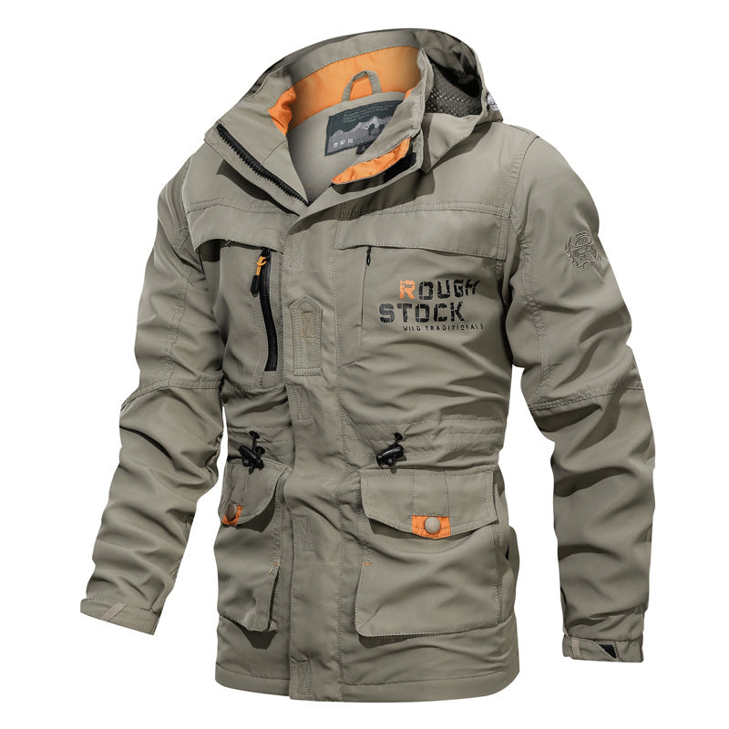 Men’s Hooded Utility Jacket with Multi-Pocket Design