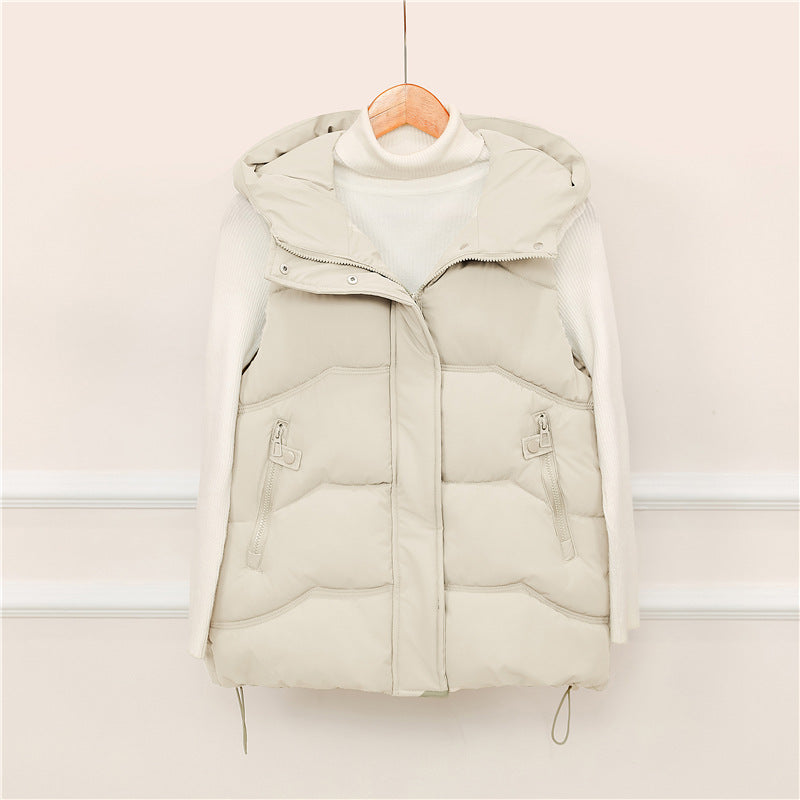 Women’s Longline Hooded Puffer Gilet with Zip Pockets