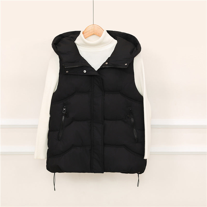 Women’s Longline Hooded Puffer Gilet with Zip Pockets
