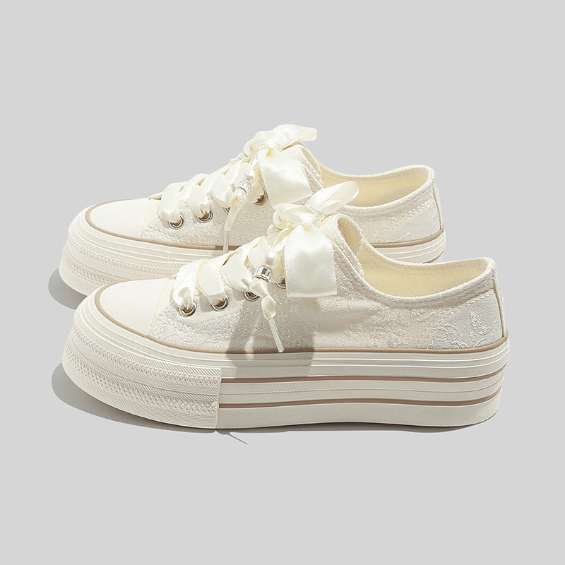 Women's Lace Platform Canvas Trainers with Ribbon Laces