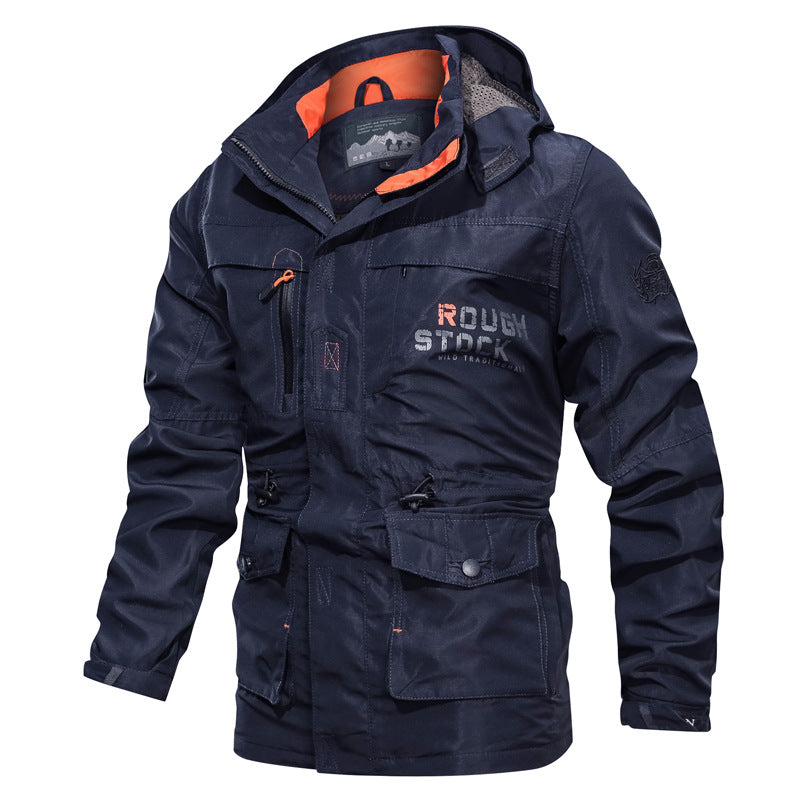 Men’s Hooded Utility Jacket with Multi-Pocket Design