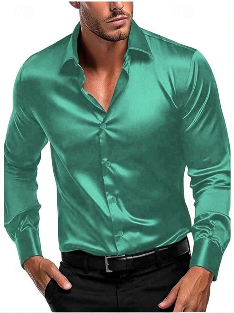 Men's Satin Dress Shirt with Button-Front Design