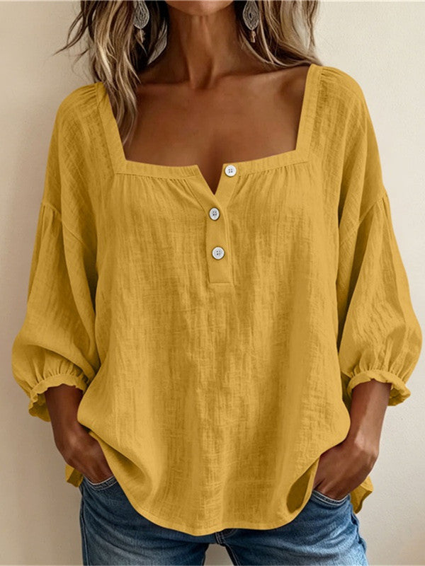 Women's Relaxed Square Neck Button Blouse