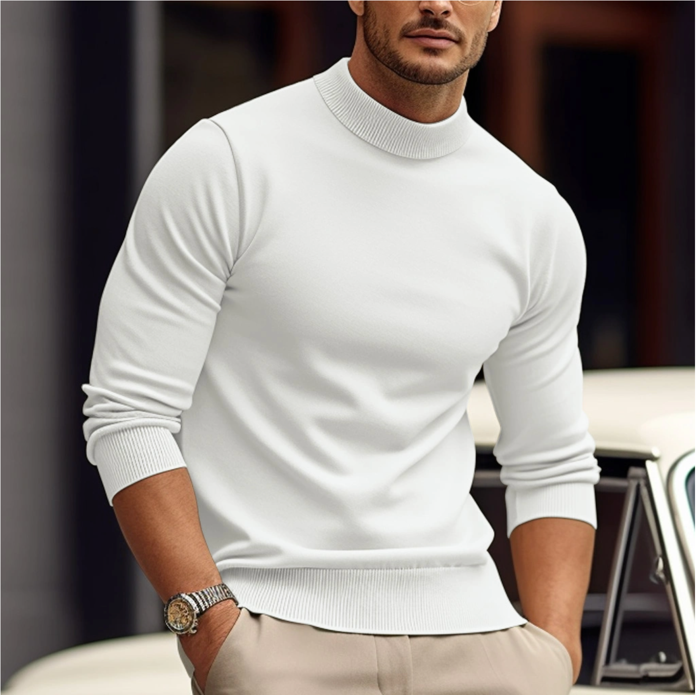 Men’s Mock Neck Long Sleeve Jumper