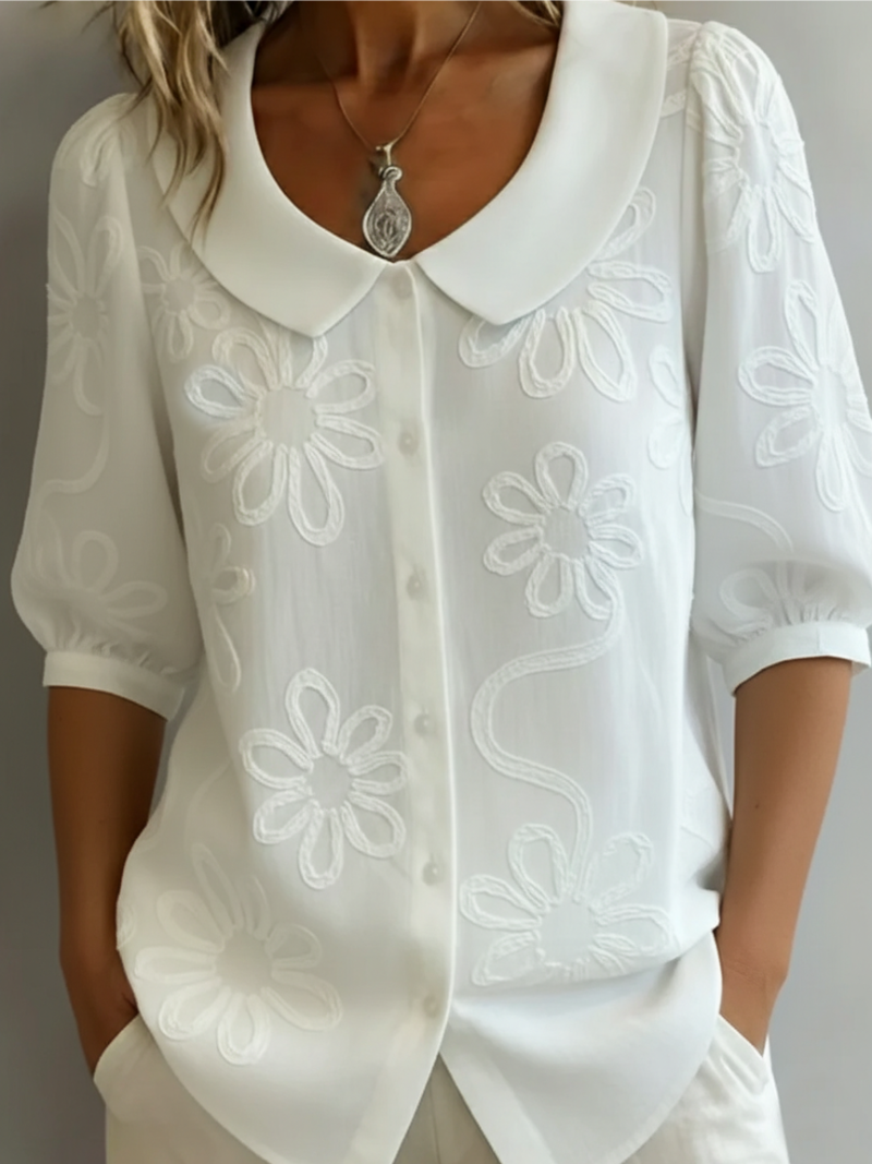 Women's Floral Embroidered Collared Blouse