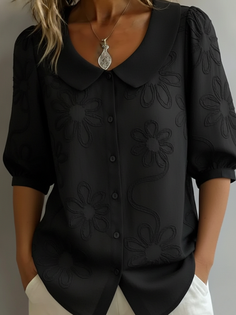 Women's Floral Embroidered Collared Blouse