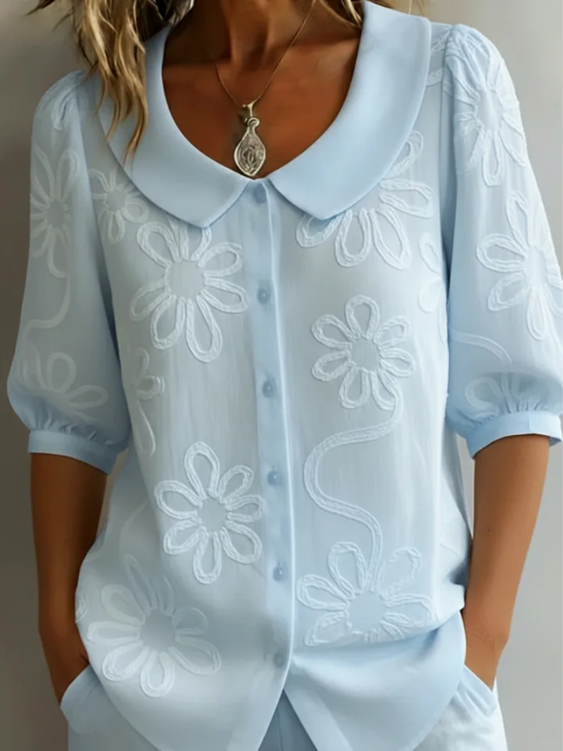 Women's Floral Embroidered Collared Blouse