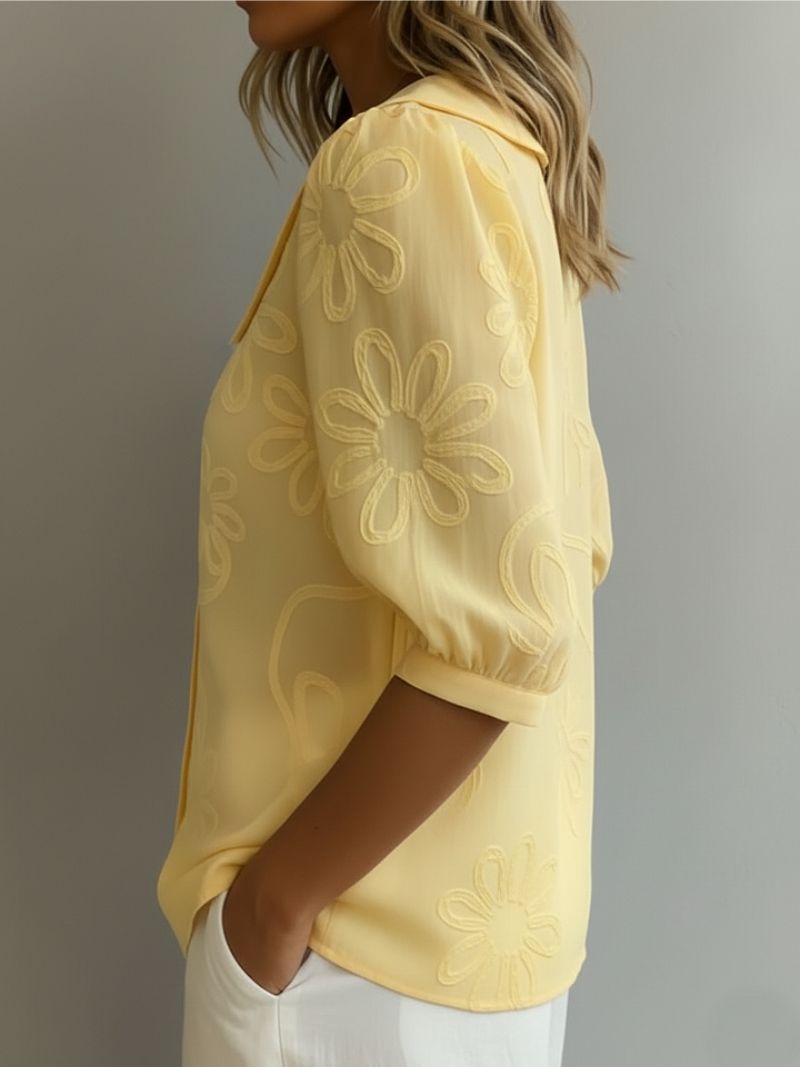 Women's Floral Embroidered Collared Blouse