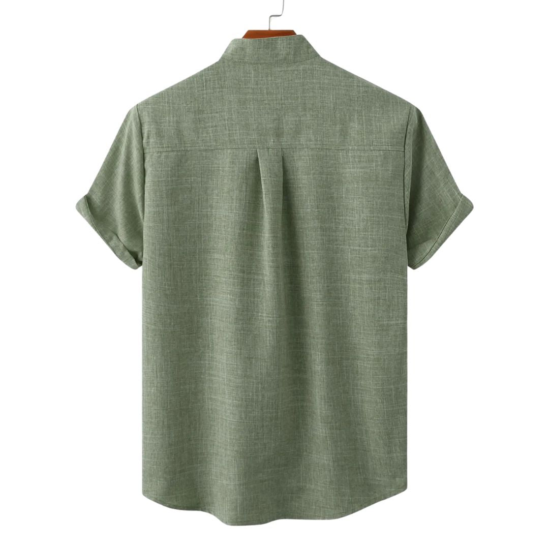 Chemise texturée pour homme à manches courtes et col grand-père