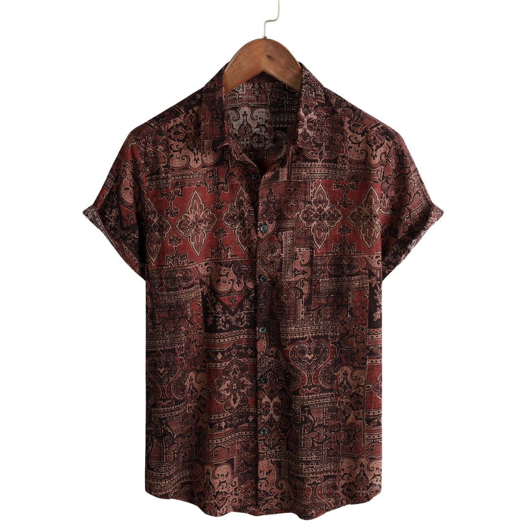 Chemise vintage à manches courtes imprimée pour homme