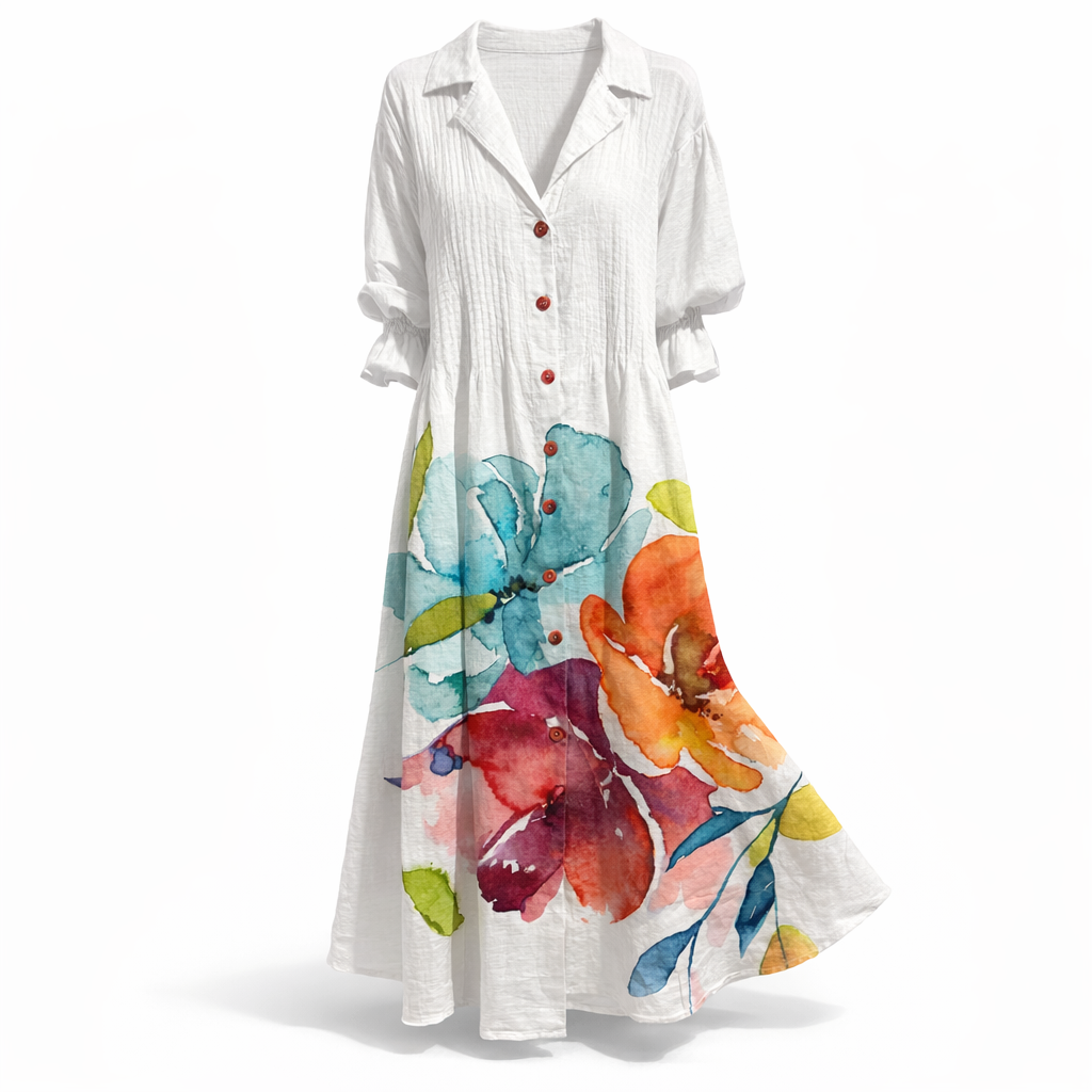 Printed Maxi Shirt Dress with Button Front