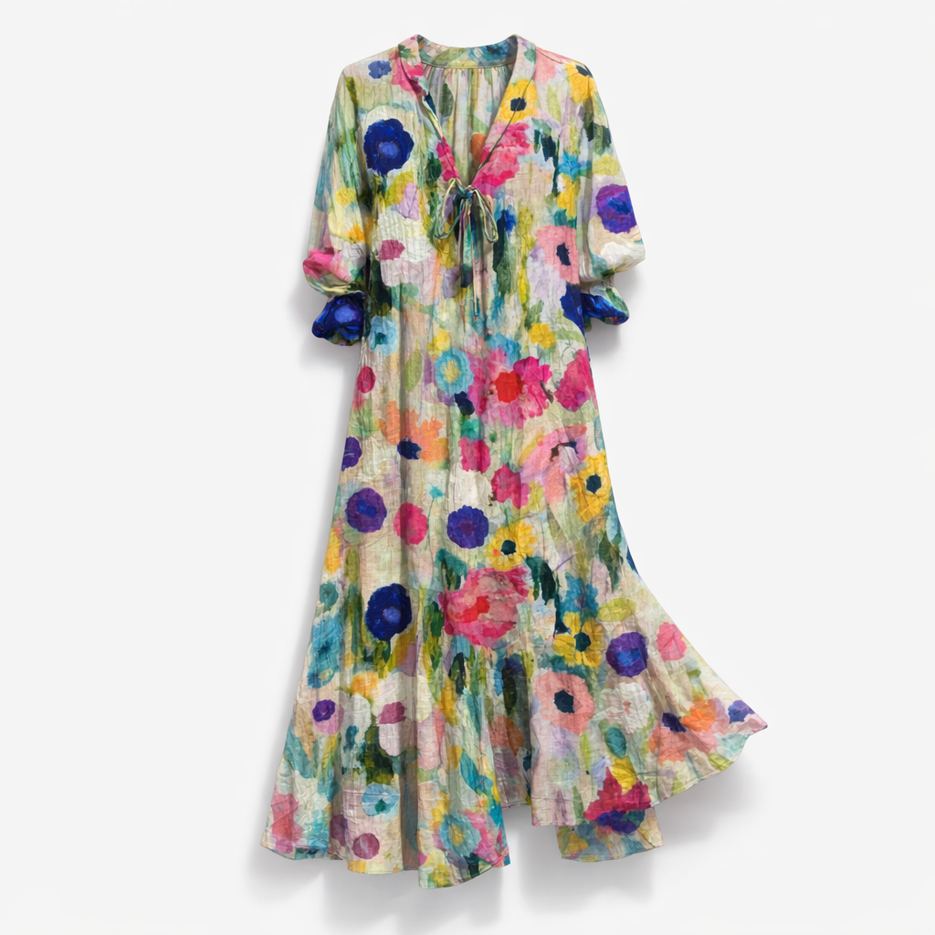 Printed Maxi Shirt Dress with Button Front