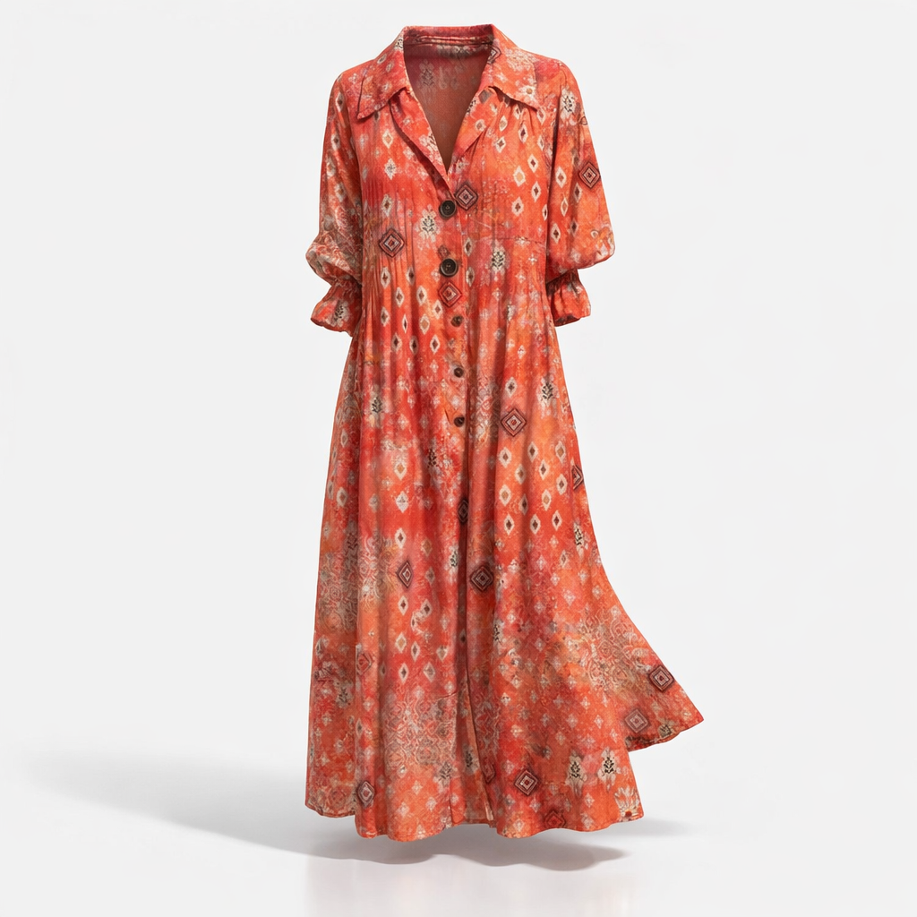 Printed Maxi Shirt Dress with Button Front