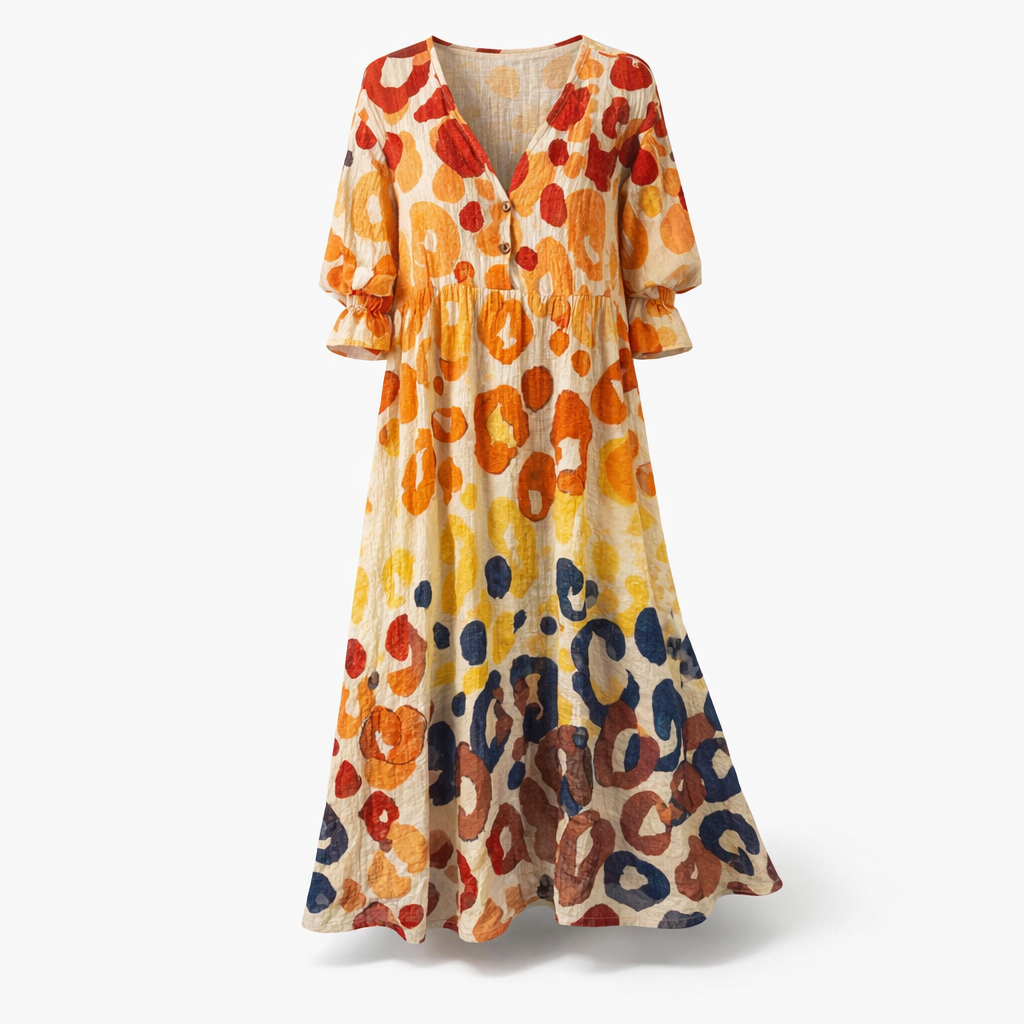 Printed Maxi Shirt Dress with Button Front
