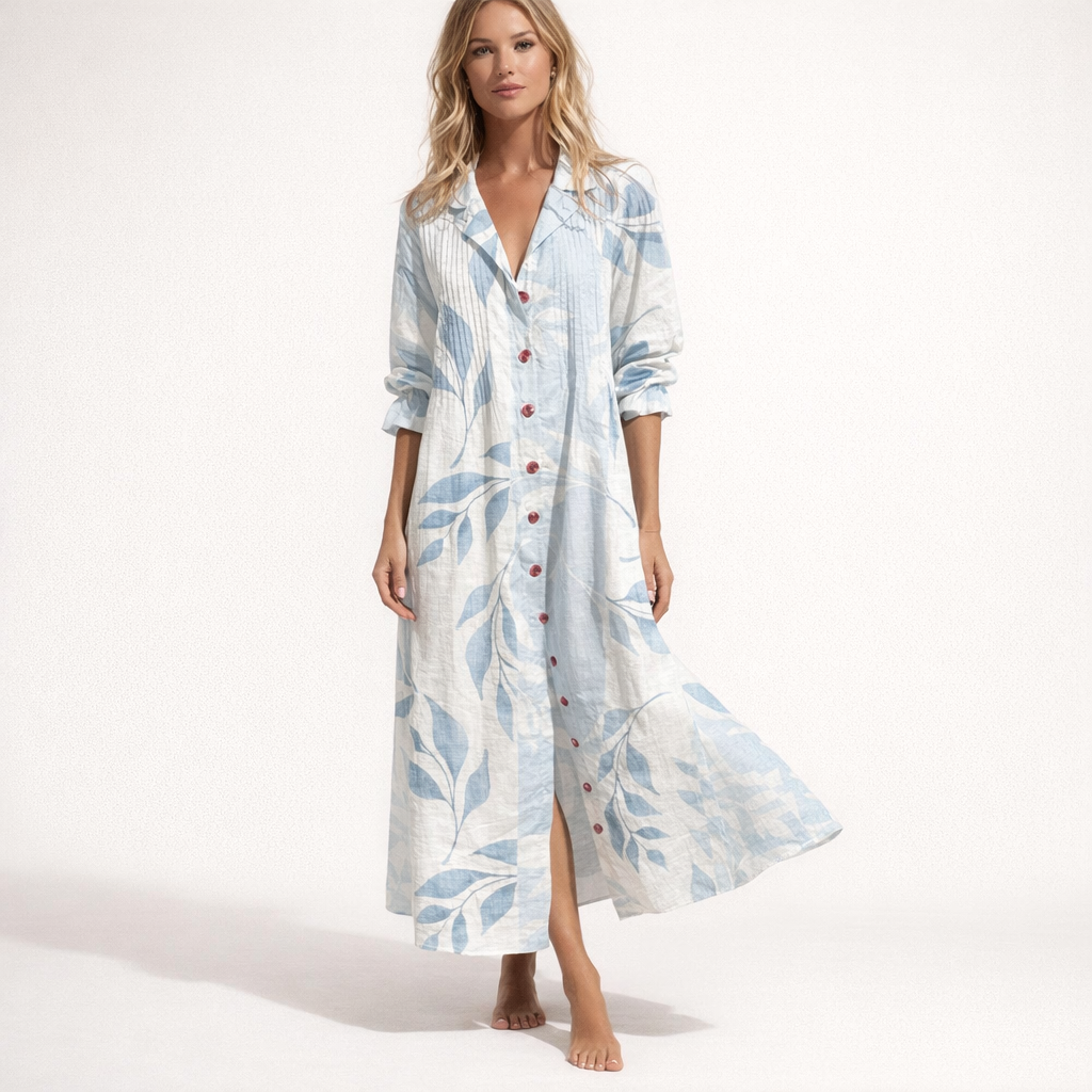 Printed Maxi Shirt Dress with Button Front