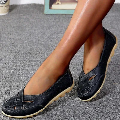 Leather Loafers with Breathable Cut-Out Design
