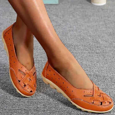 Leather Loafers with Breathable Cut-Out Design
