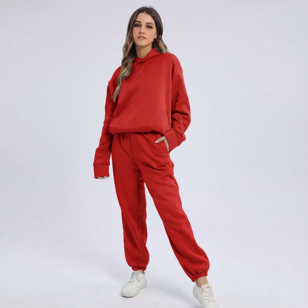 Damski oversize’owy komplet dresowy: bluza z kapturem i joggery