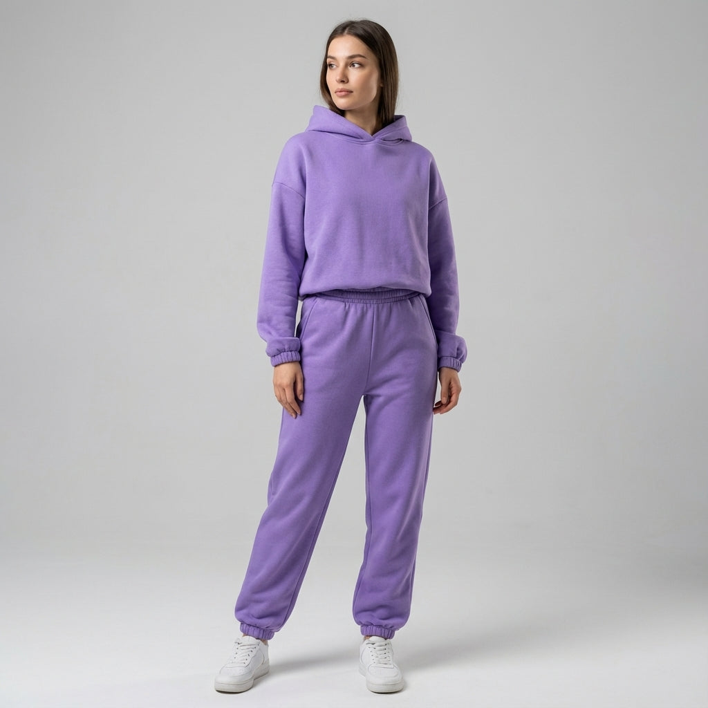 Damski oversize’owy komplet dresowy: bluza z kapturem i joggery