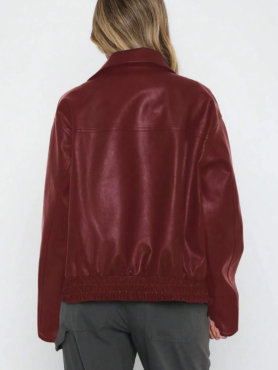 Women's Oversized Faux Leather Bomber Jacket