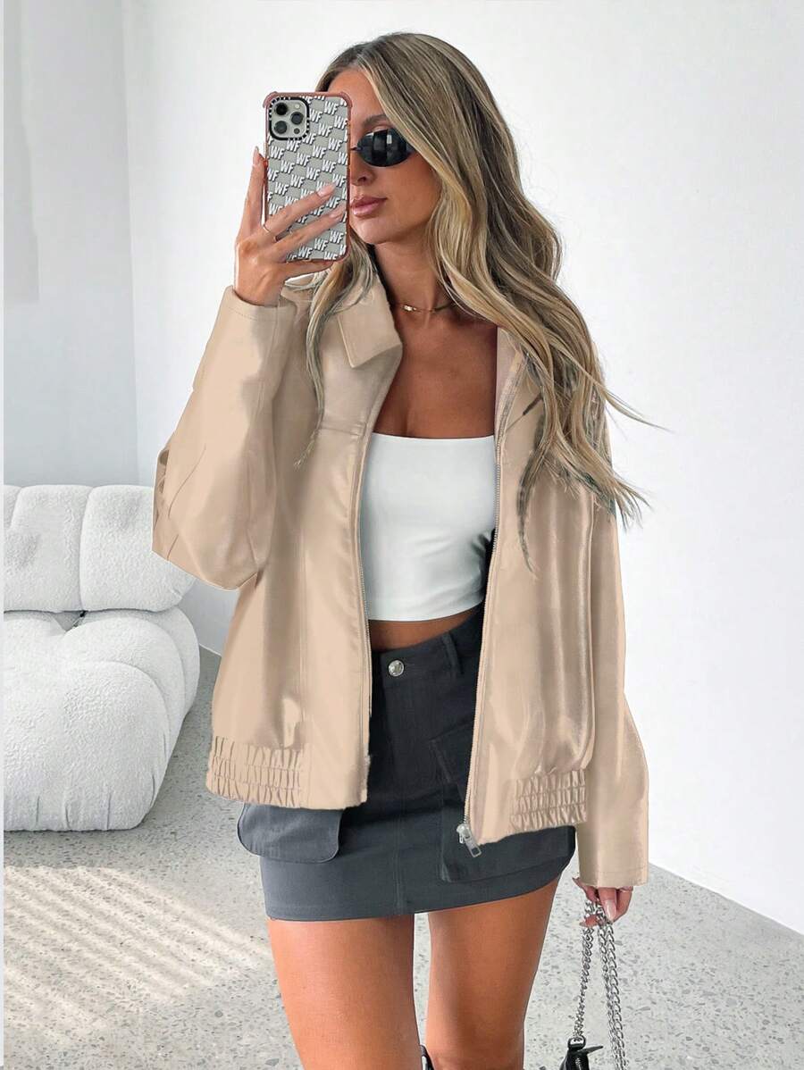 Women's Oversized Faux Leather Bomber Jacket
