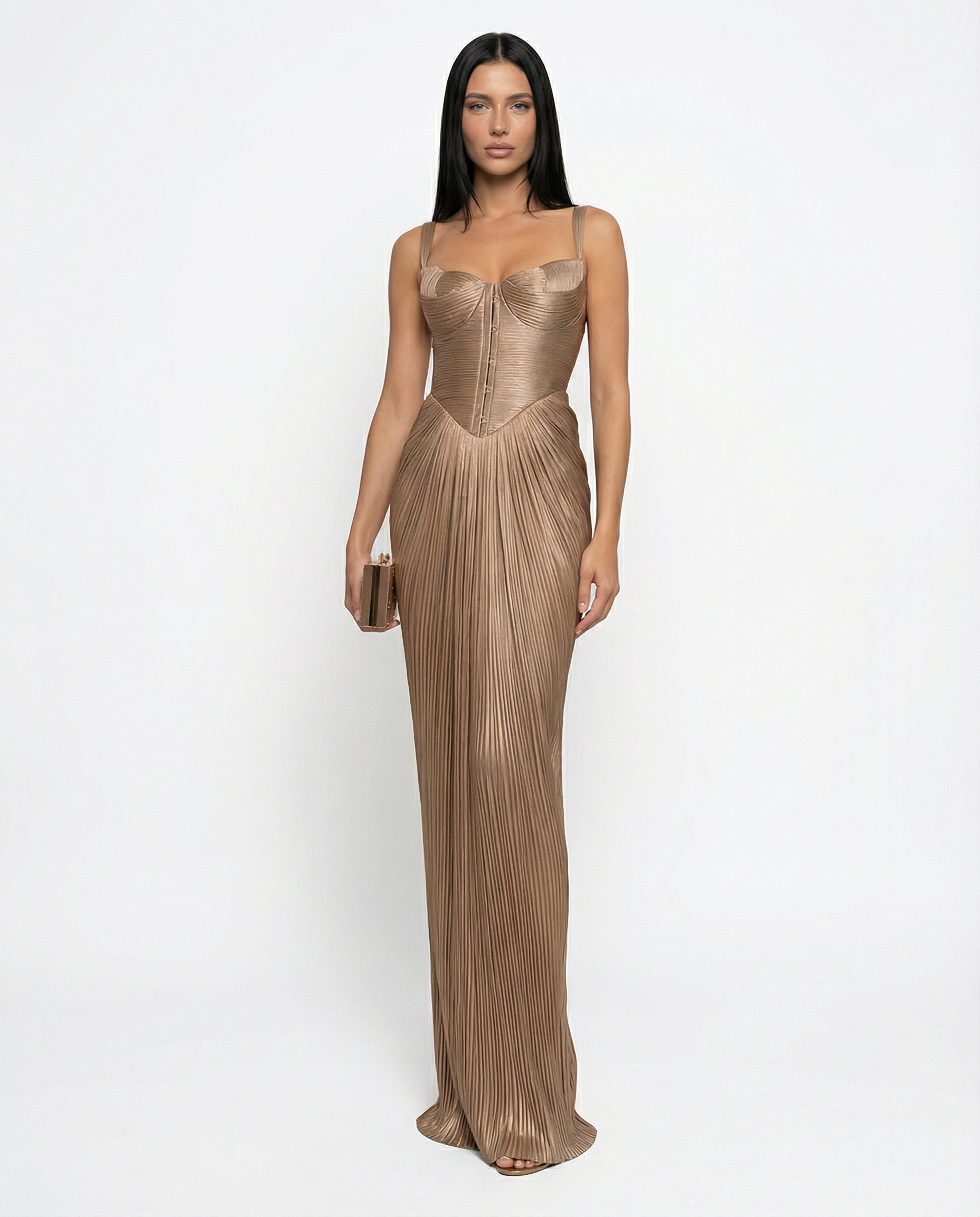 Robe longue plissée à corset pour femme