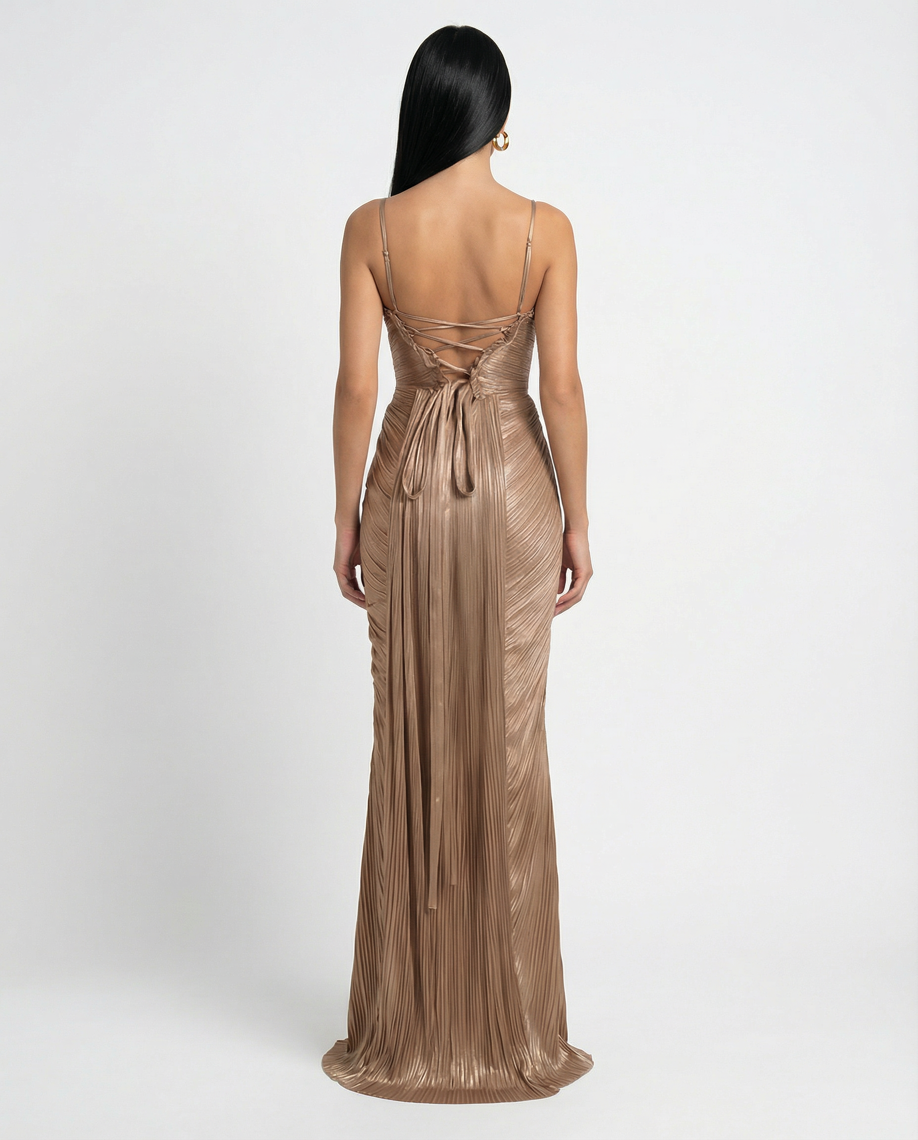 Robe longue plissée à corset pour femme