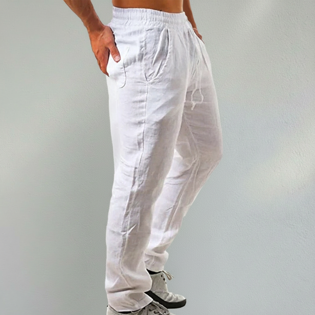 Men's Linen Trousers with Drawstring Waist for Everyday Wear