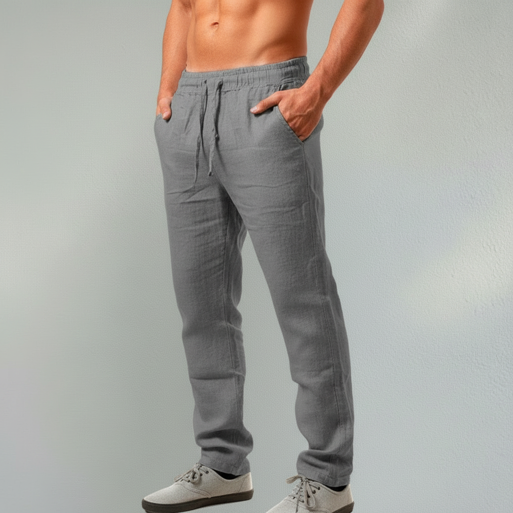 Men's Linen Trousers with Drawstring Waist for Everyday Wear