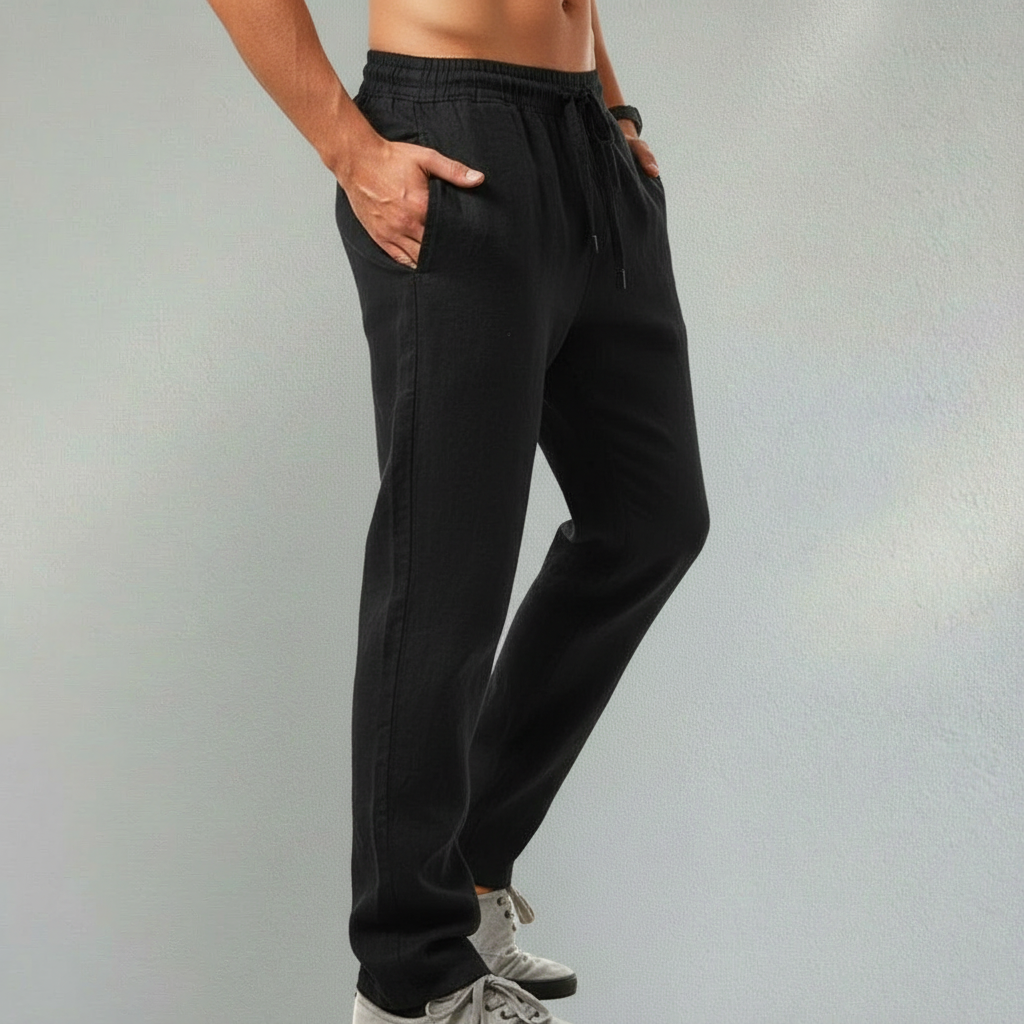 Men's Linen Trousers with Drawstring Waist for Everyday Wear