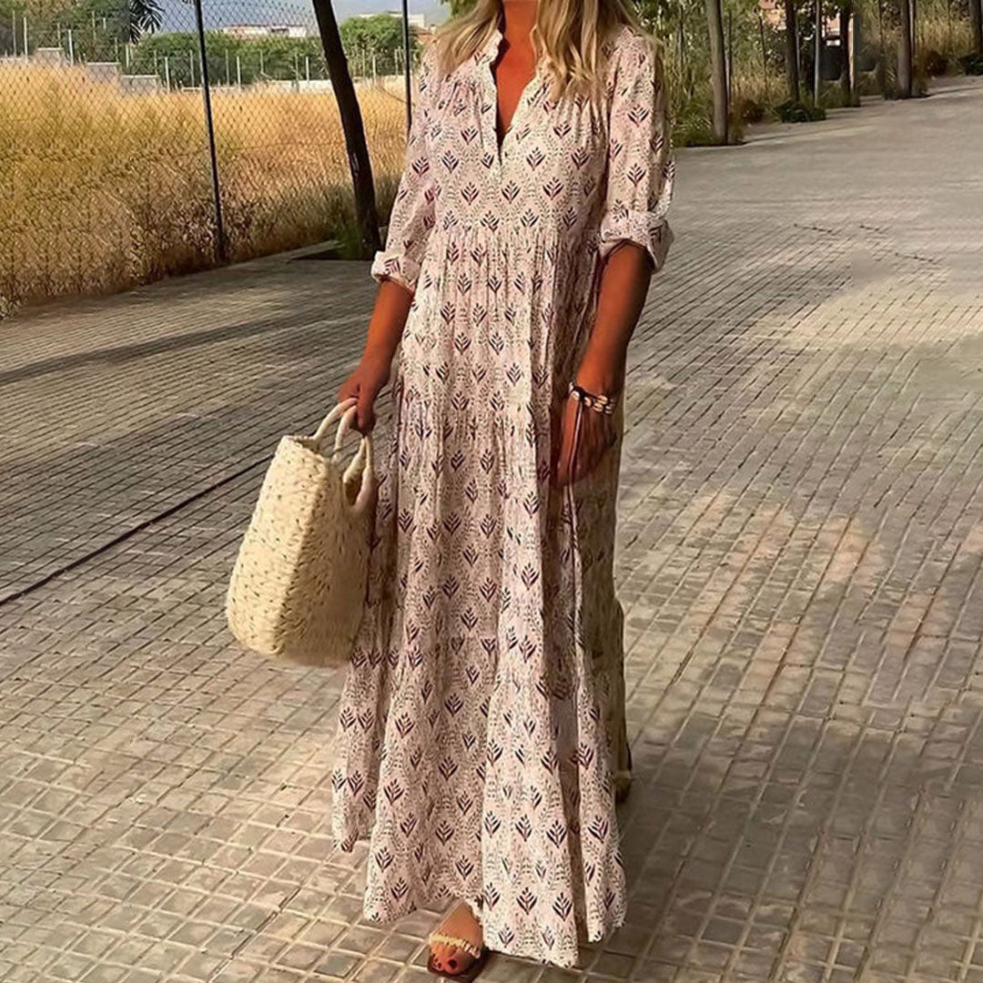Women's Printed Maxi Dress with Smocked Bodice