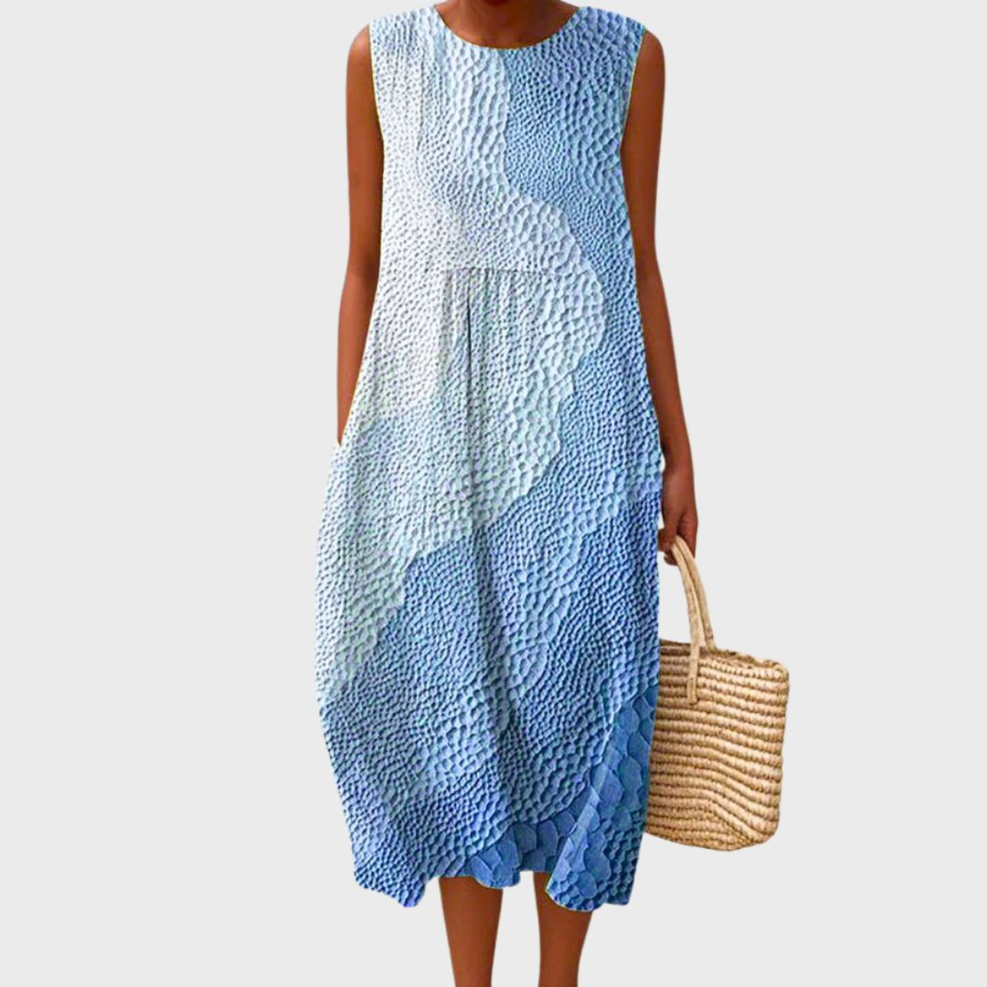 Sleeveless Midi Dress with Paneled Design and Tie Waist