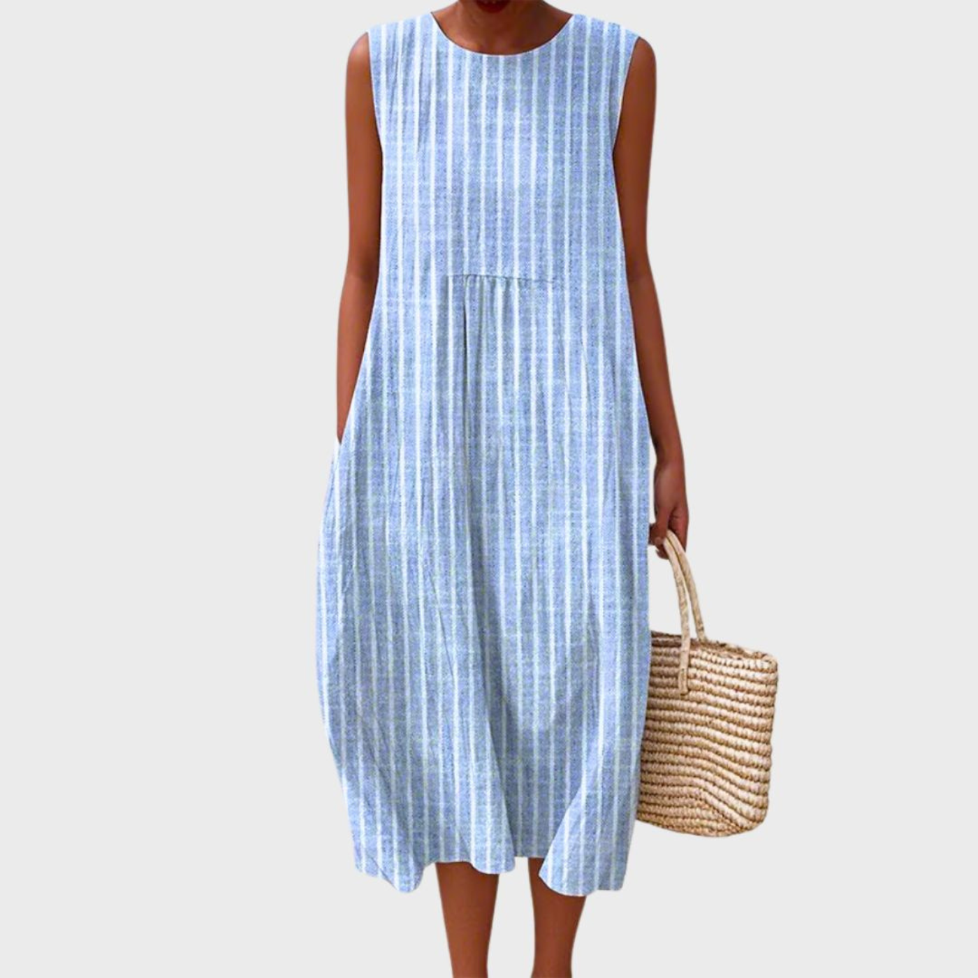 Sleeveless Midi Dress with Paneled Design and Tie Waist