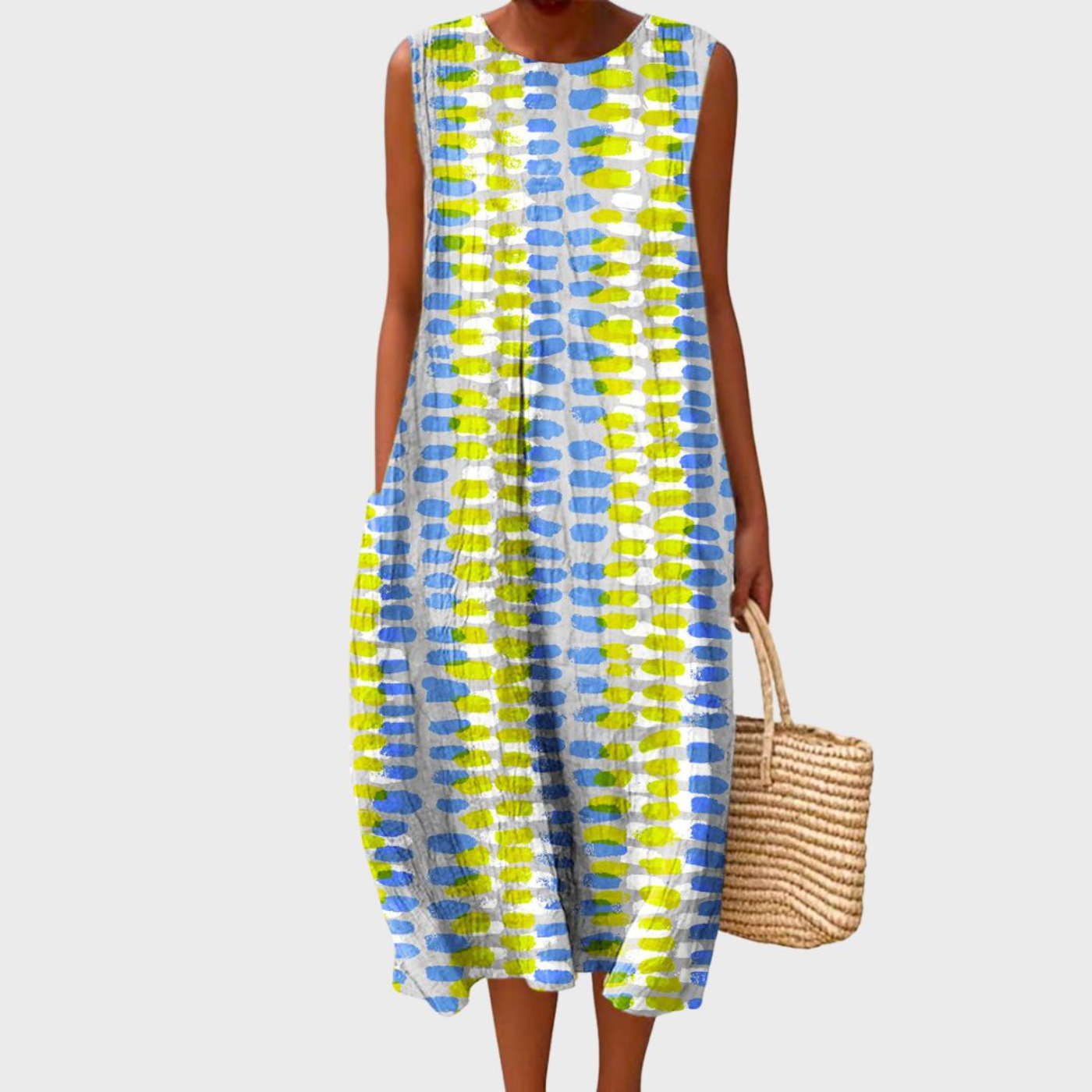 Sleeveless Midi Dress with Paneled Design and Tie Waist