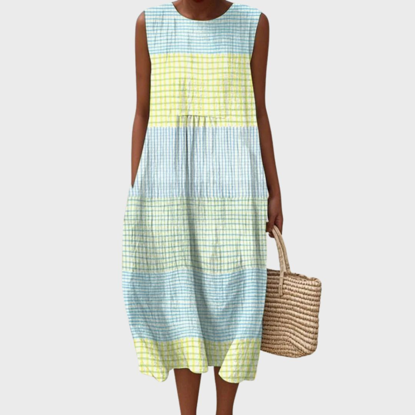 Sleeveless Midi Dress with Paneled Design and Tie Waist