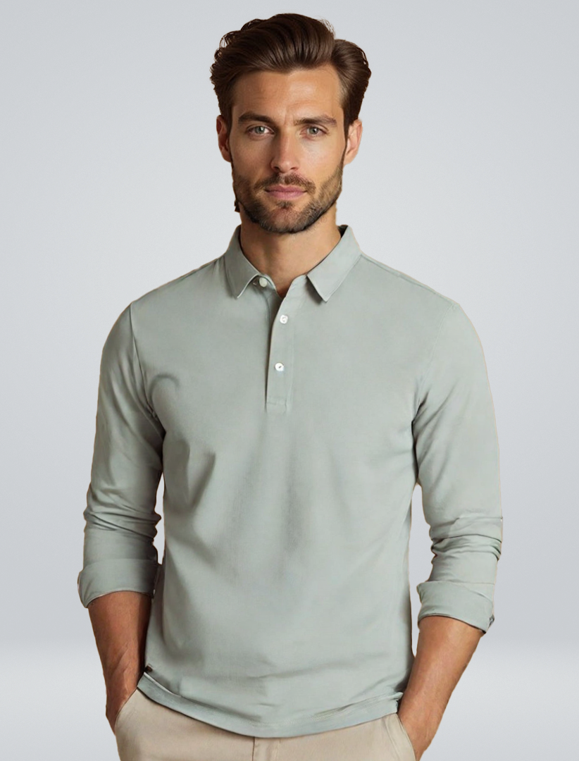 Men's Long Sleeve Cotton Blend Polo Shirt