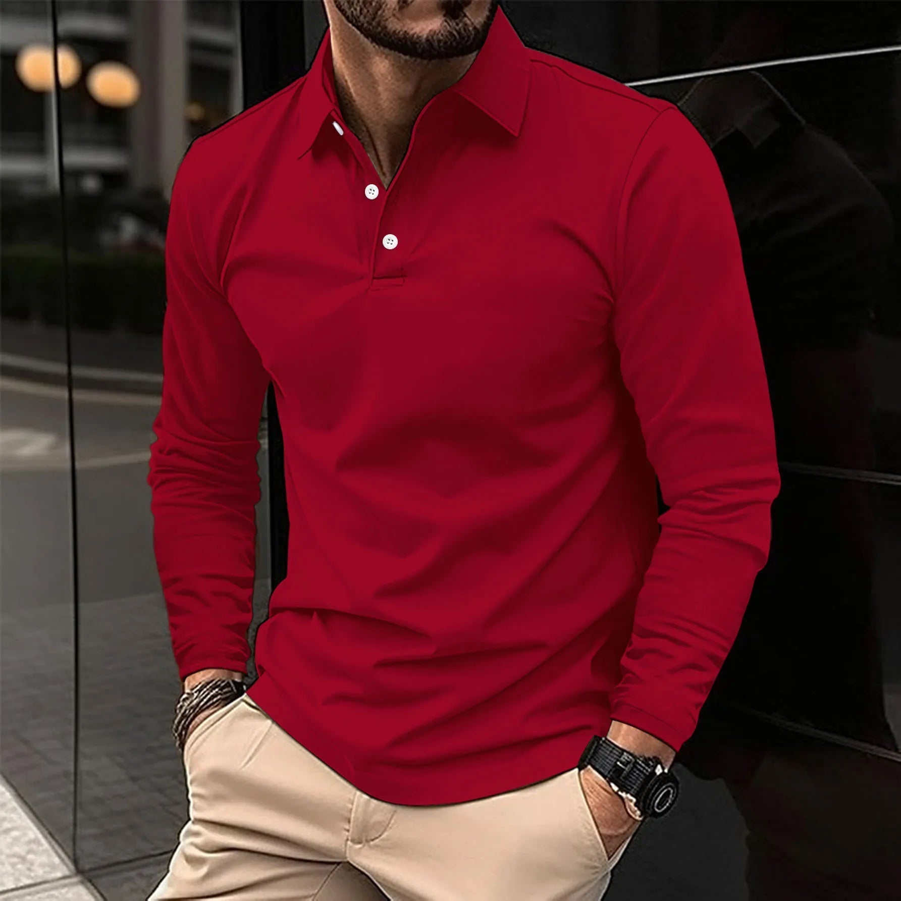 Men's Long Sleeve Cotton Blend Polo Shirt