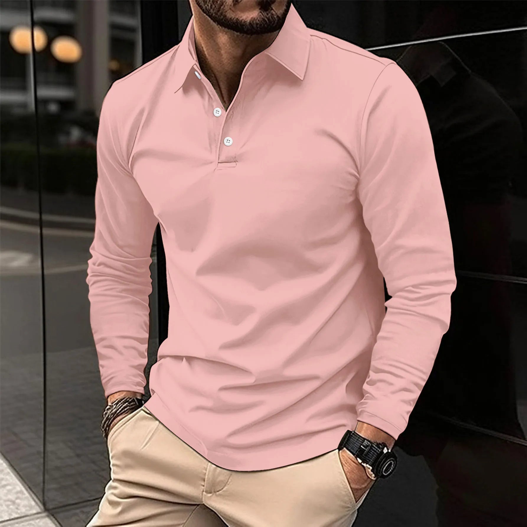 Men's Long Sleeve Cotton Blend Polo Shirt