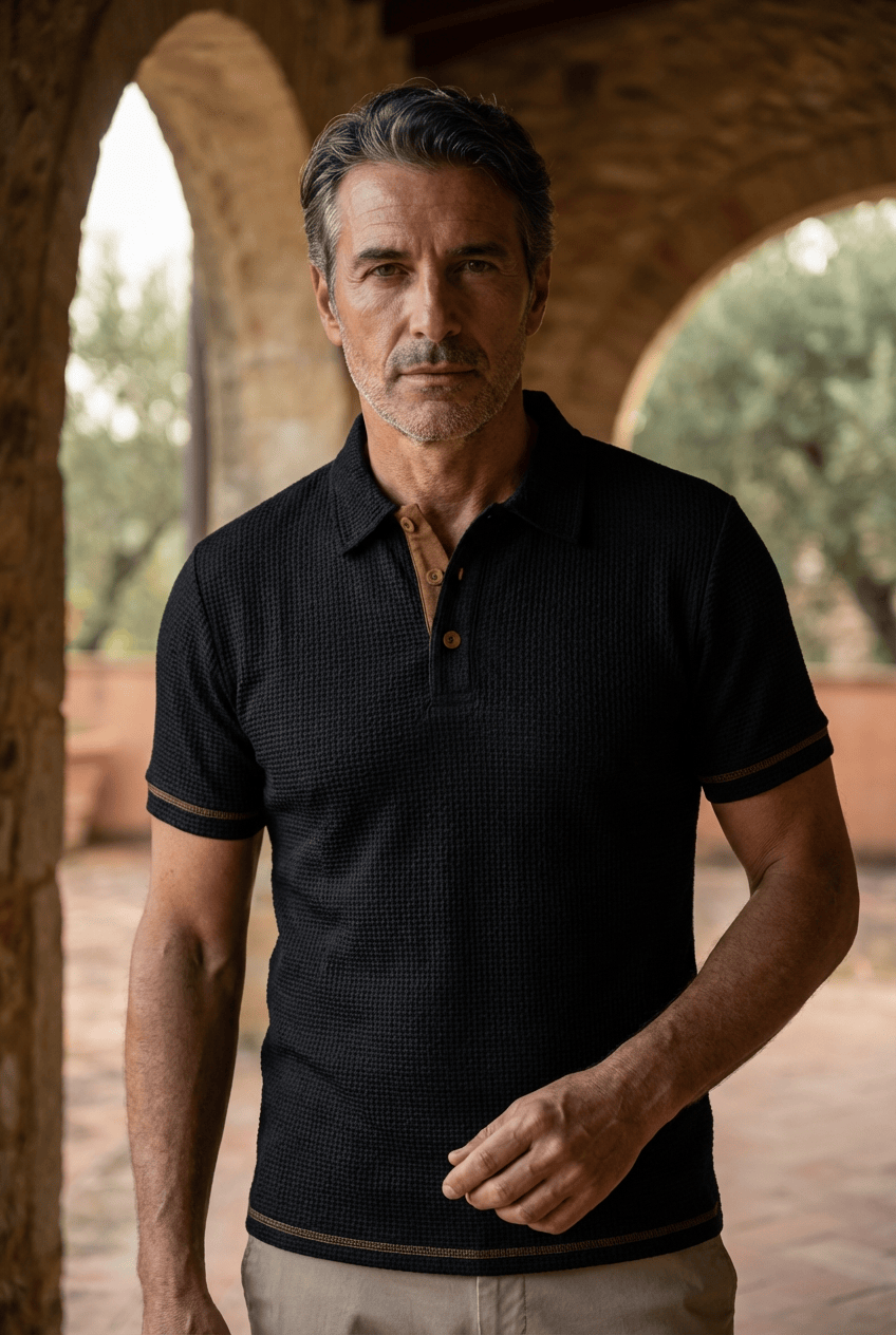 Men’s Textured Short Sleeve Polo Shirt