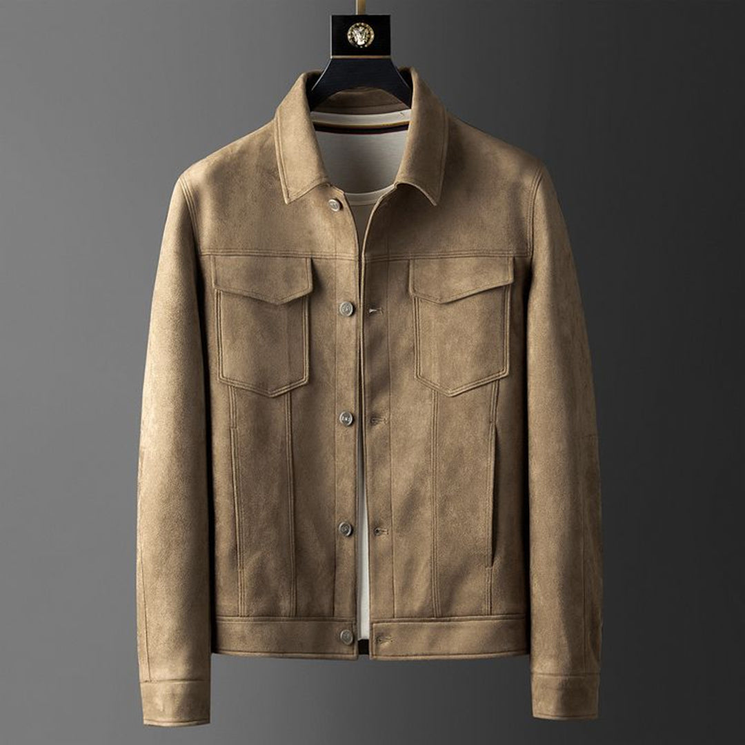 Men's Suede Trucker Jacket with Flap Pockets