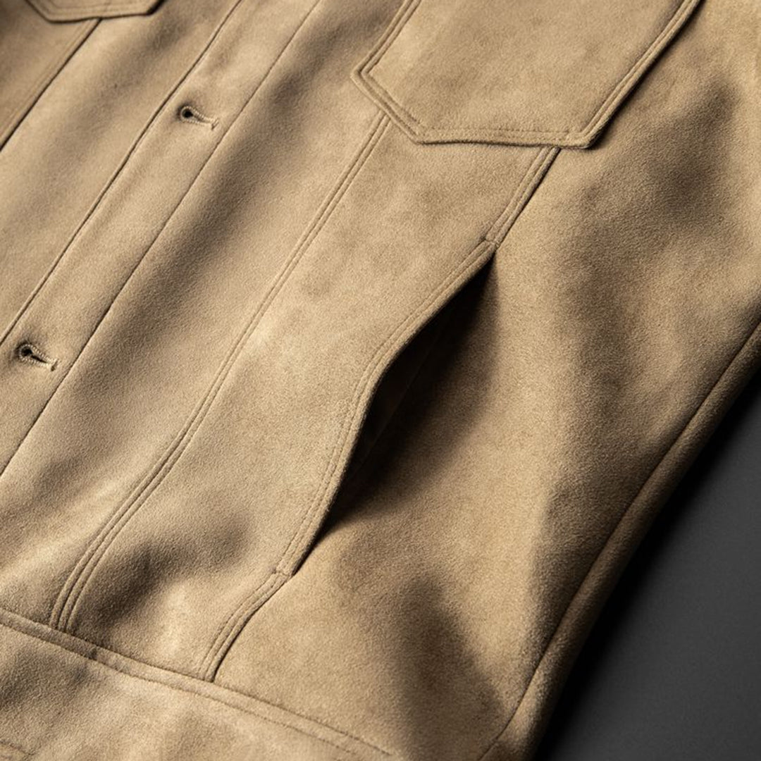 Men's Suede Trucker Jacket with Flap Pockets