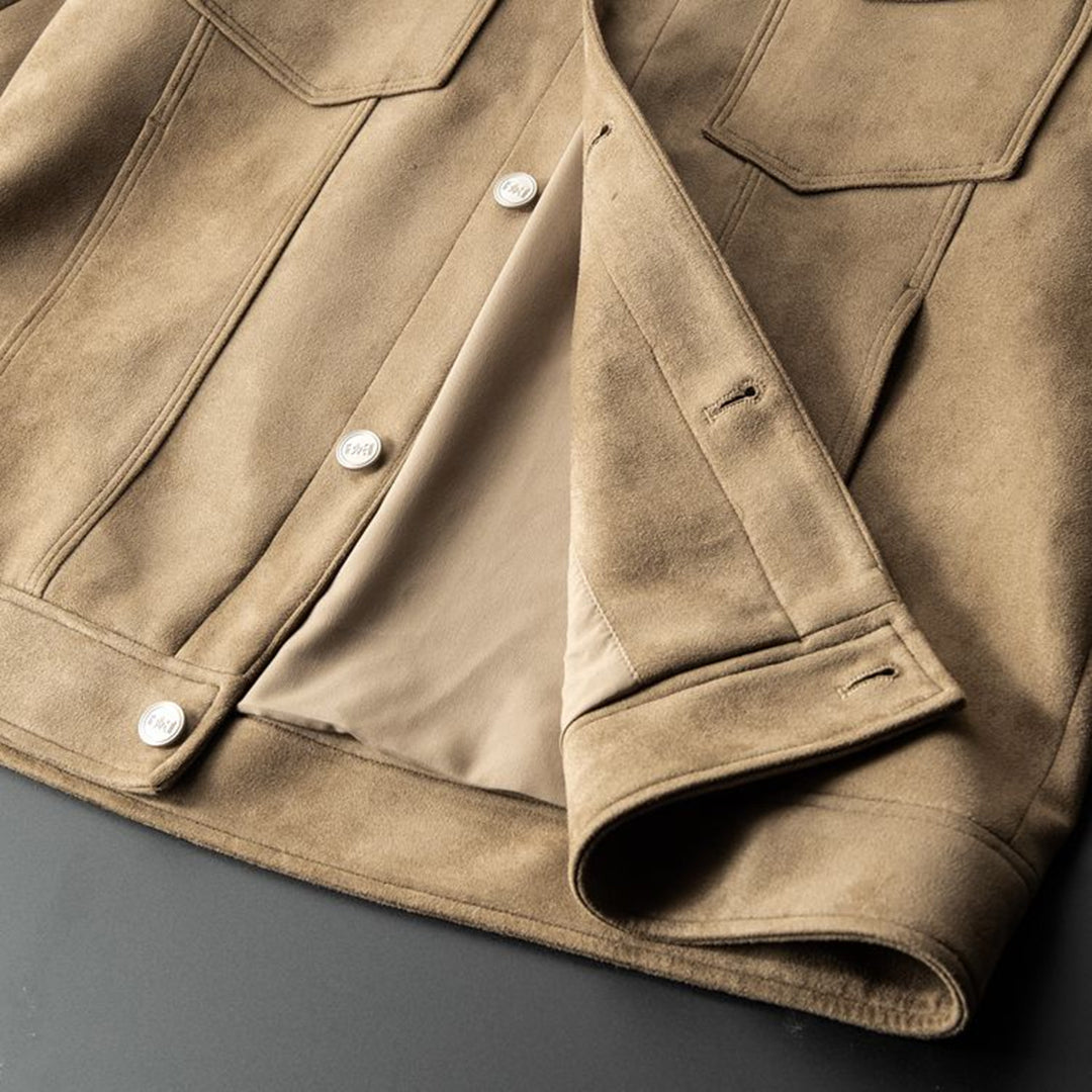 Men's Suede Trucker Jacket with Flap Pockets