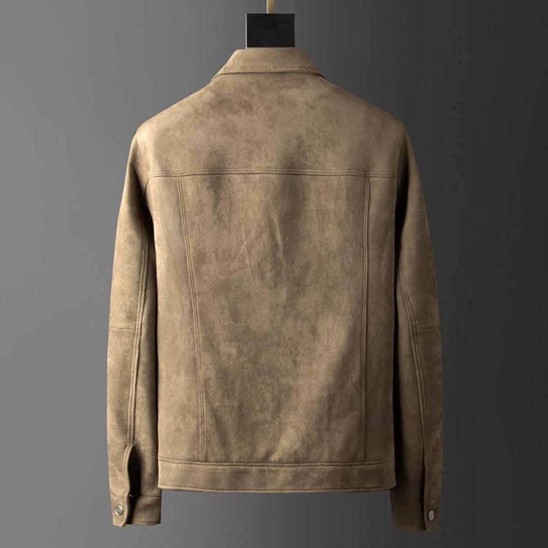 Men's Suede Trucker Jacket with Flap Pockets