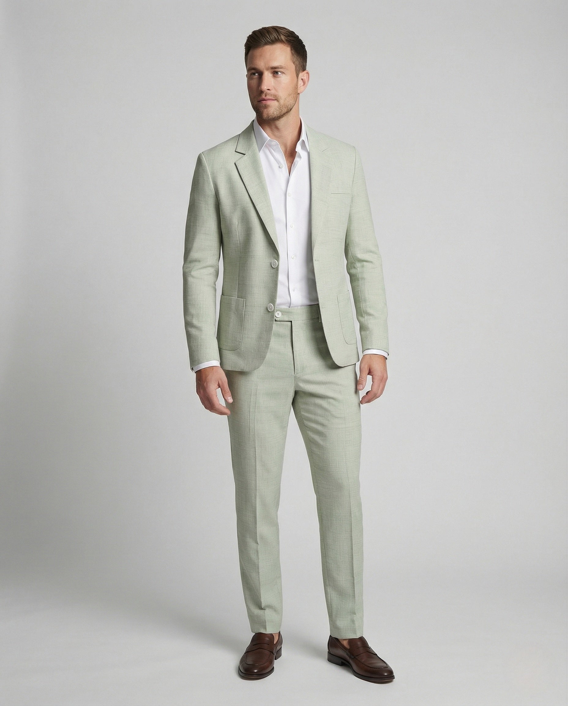 Linen Blend Two-Piece Suit with Notch Lapel