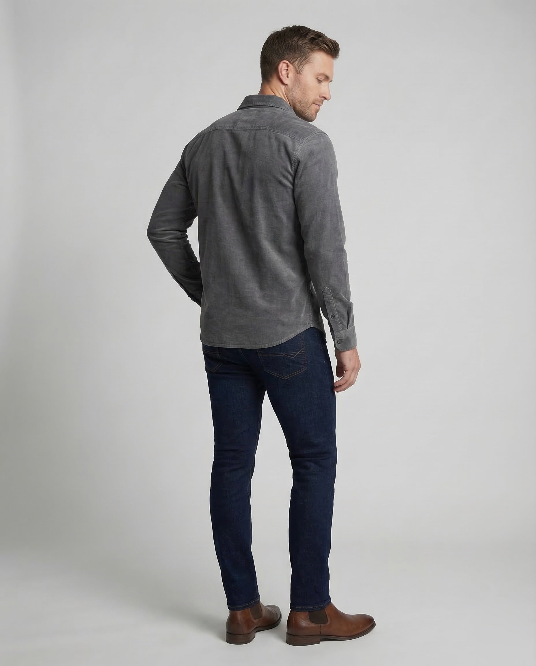 Men's Corduroy Button-Down Shirt with Chest Pockets