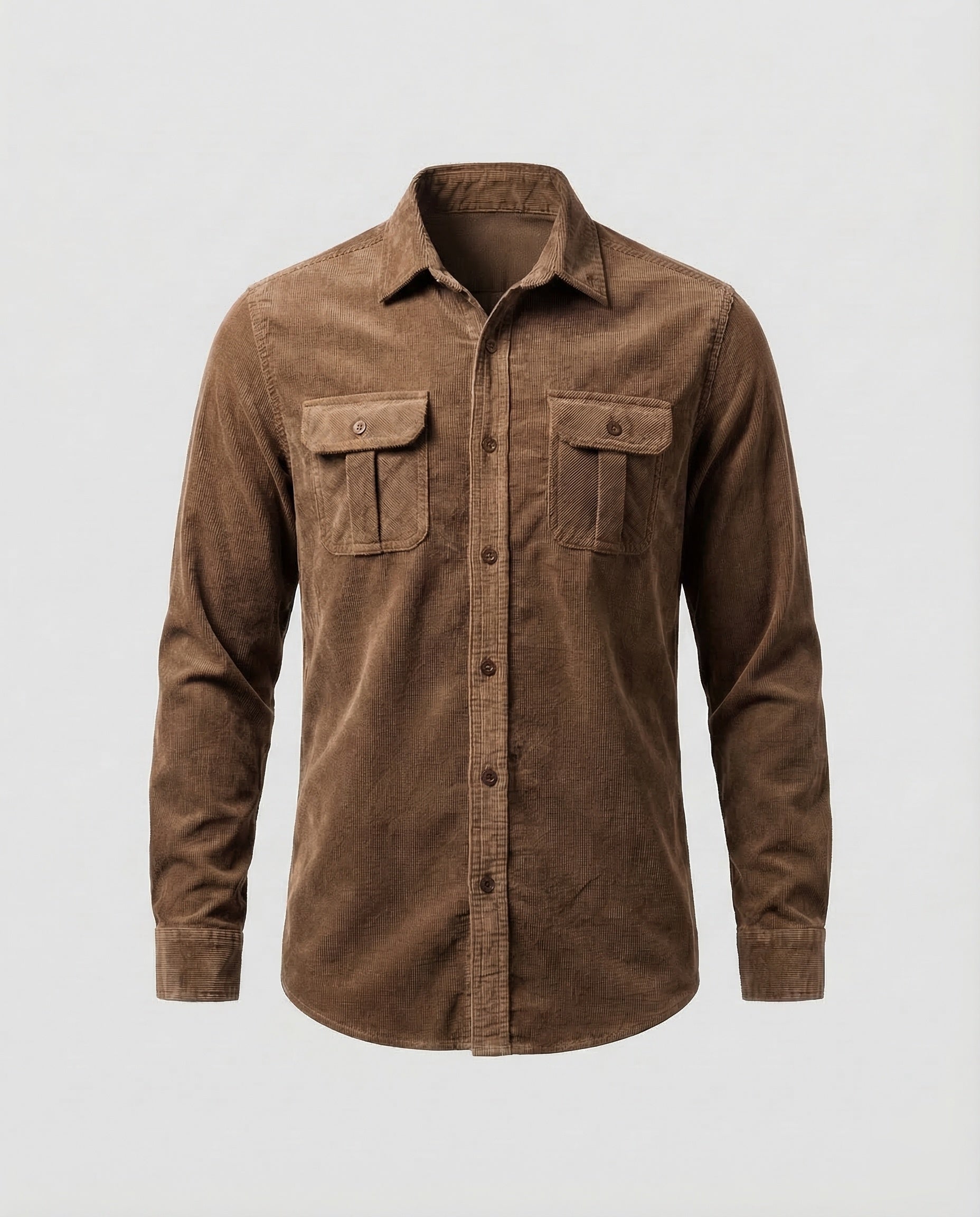 Men's Corduroy Button-Down Shirt with Chest Pockets